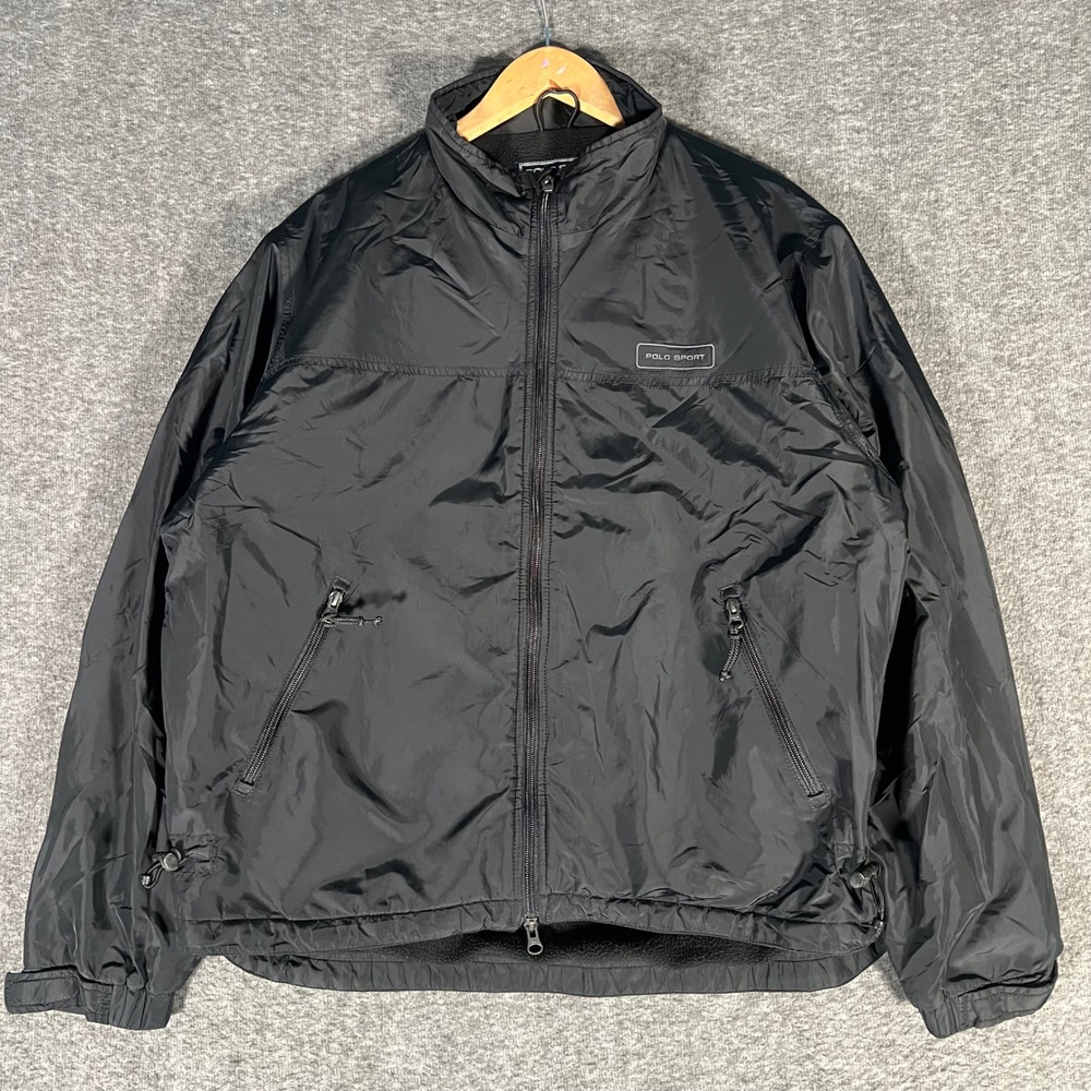 Vintage 90s Polo Sport Ralph Lauren Black Fleece Lined Windbreaker Jacket Mens M